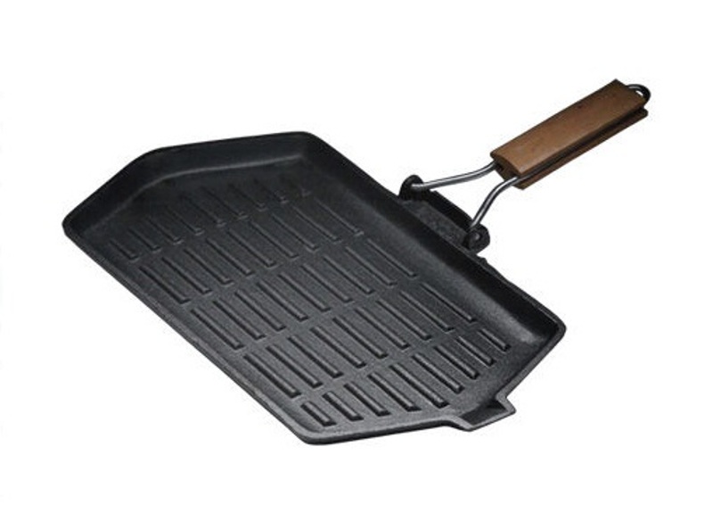 Сковорода чугунная  280х265мм гриль с деревянной ручкой