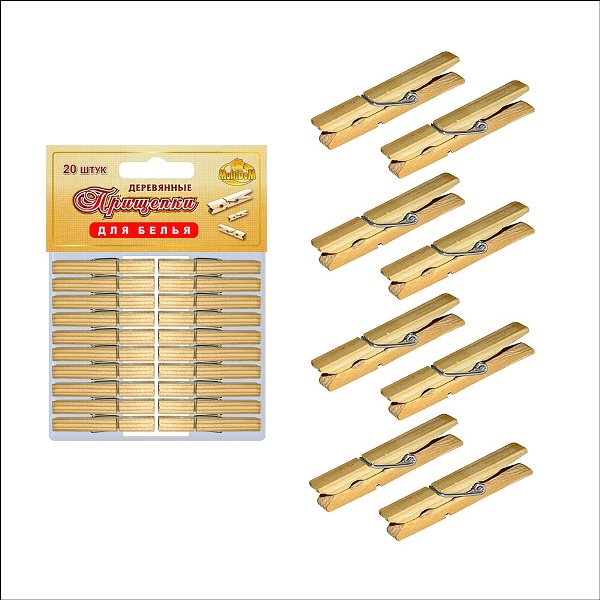 Прищепки для белья деревянная L70мм 20шт./уп.
