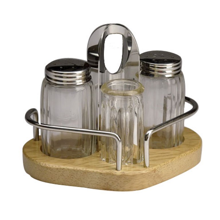 Набор для специй 3 предмета на подставке стекло/нержавеющая сталь/дерево