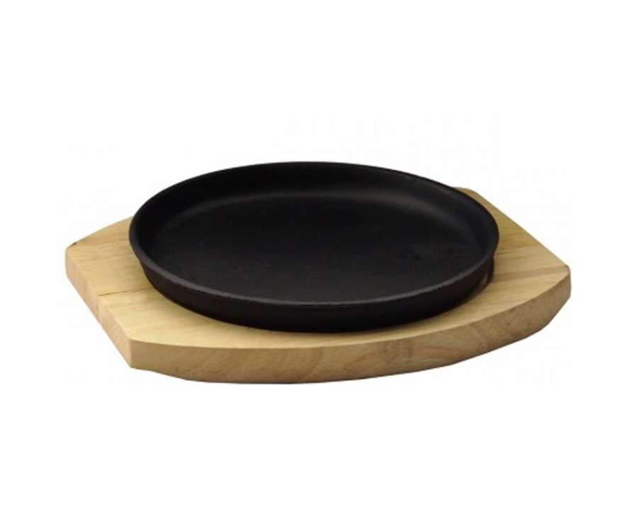 Сковорода чугунная на деревянной подставке круглая d215мм