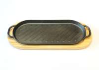 Сковорода овальная чугунная 380х165мм на деревянной подставке