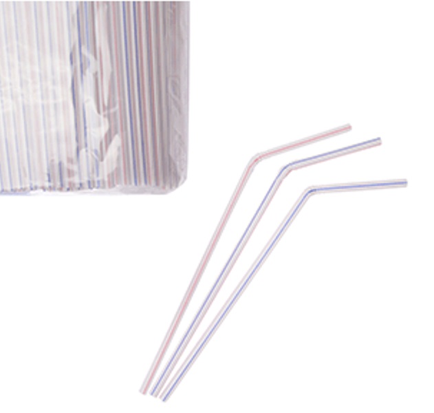 Трубочка для коктейля со сгибом L210мм цветная полоса пластик (упаковка 1000шт.)