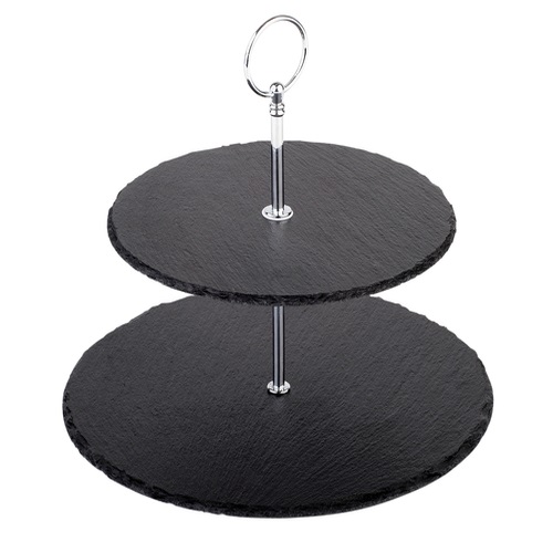 Подставка для кондитерских изделий 2-х ярусная сланец d200/250мм черная
