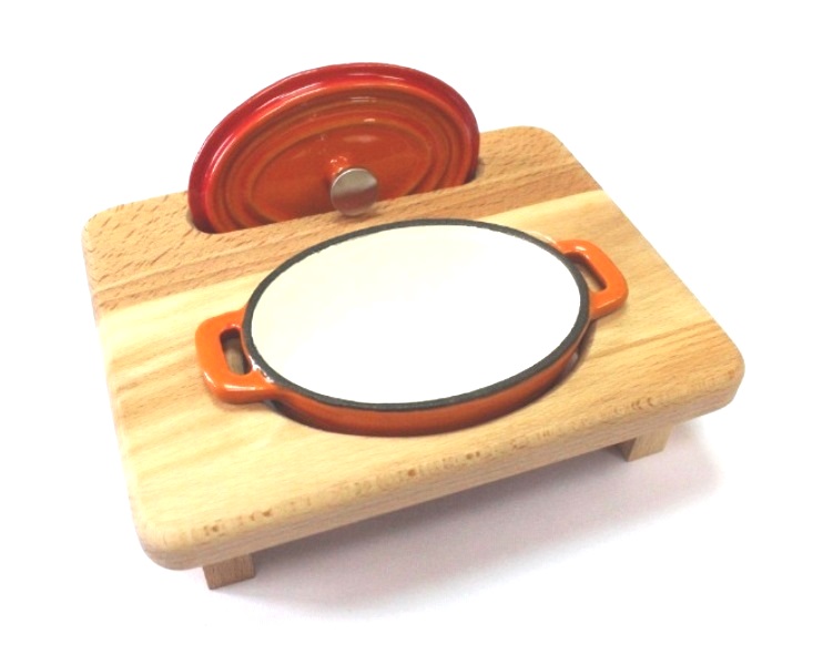 Кастрюля порционная овал 250мл чугун эмалированный на подставке (бук)