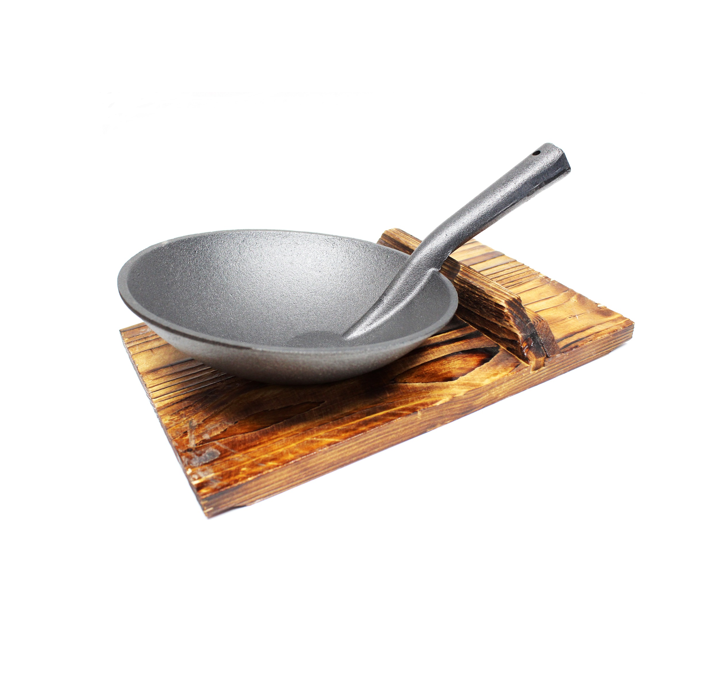 Сковорода Вок Wok чугунная круглая d220ммна деревянной подставке