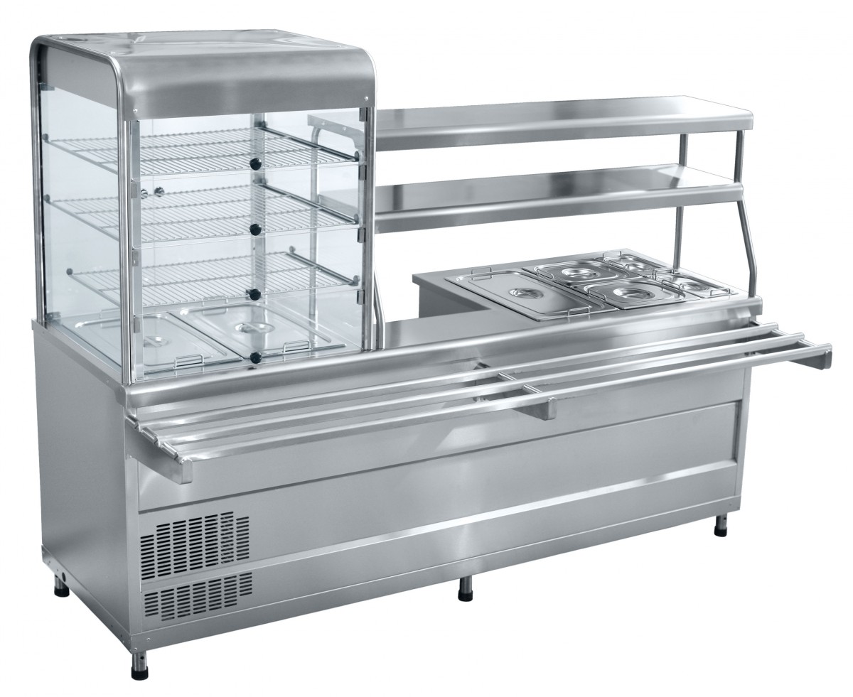 Мармит 1, 2 блюд с холодильной витриной мини-линия раздачи Abat ПВХМ-70КМУ Акция