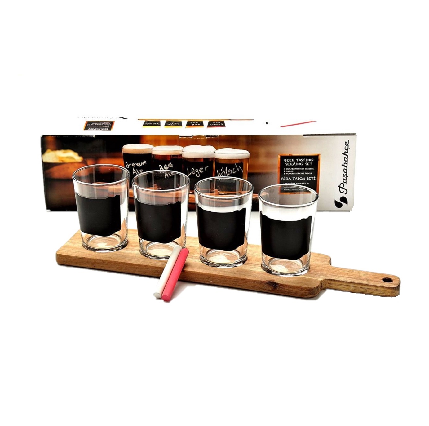 Набор для дегустации пива: доска и 4 стакана 197мл Pasabahce