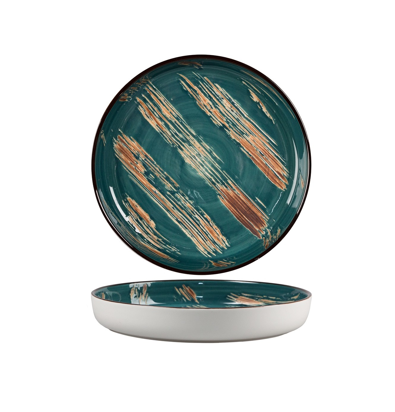 Тарелка с бортом d165мм h24мм фарфор Dark Green Lines Texture