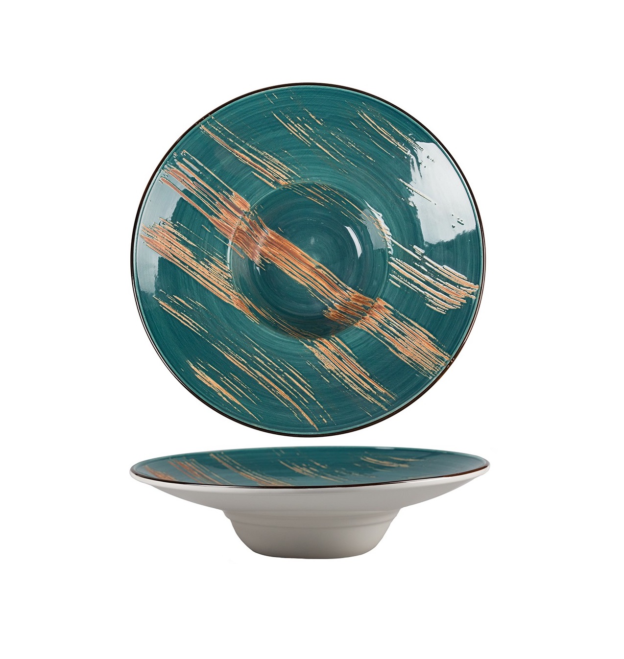 Тарелка для пасты 260мл d270мм h55мм фарфор Dark Green Lines Texture