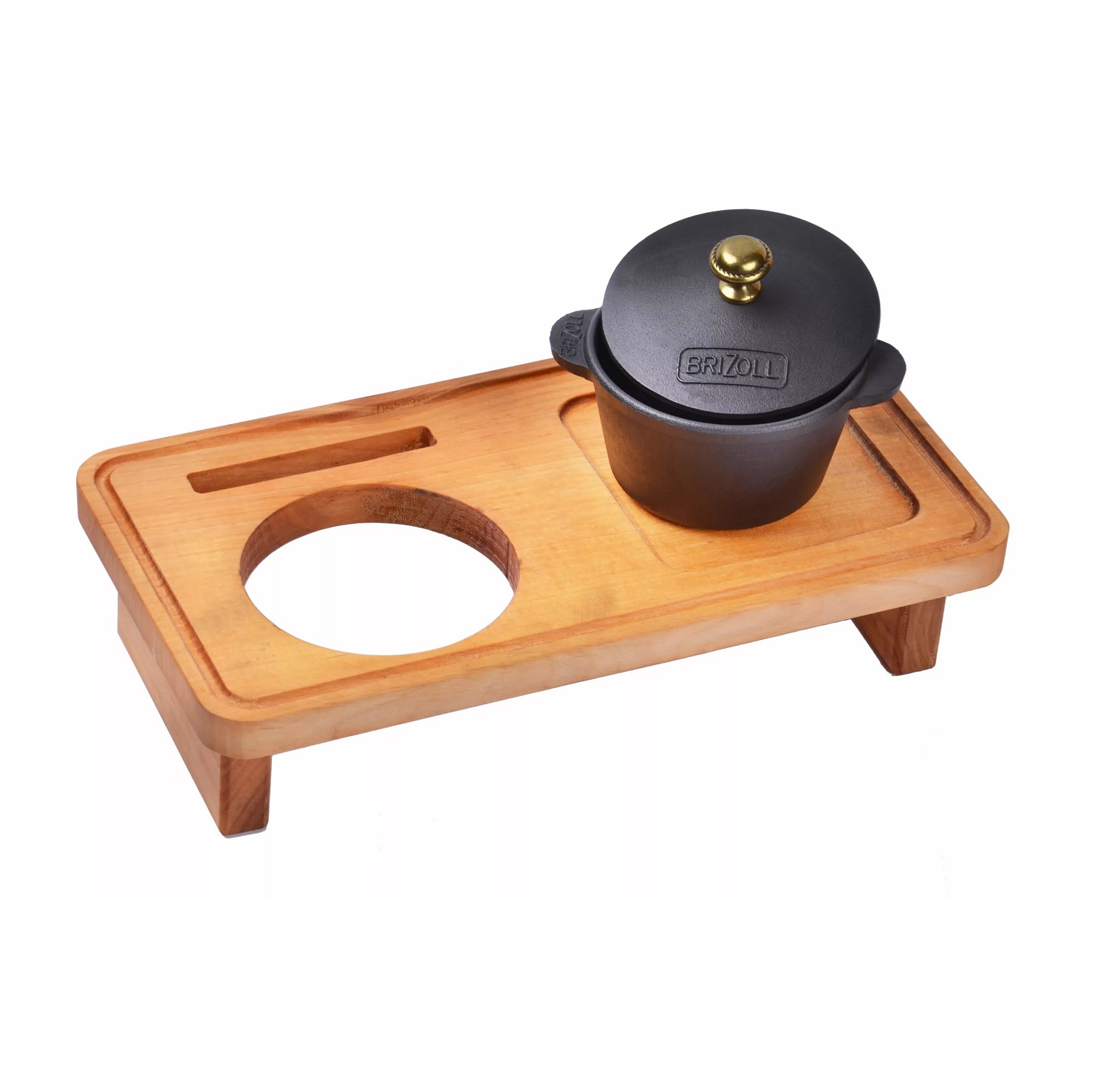 Кастрюля чугунная 0,3л на деревянной подставке