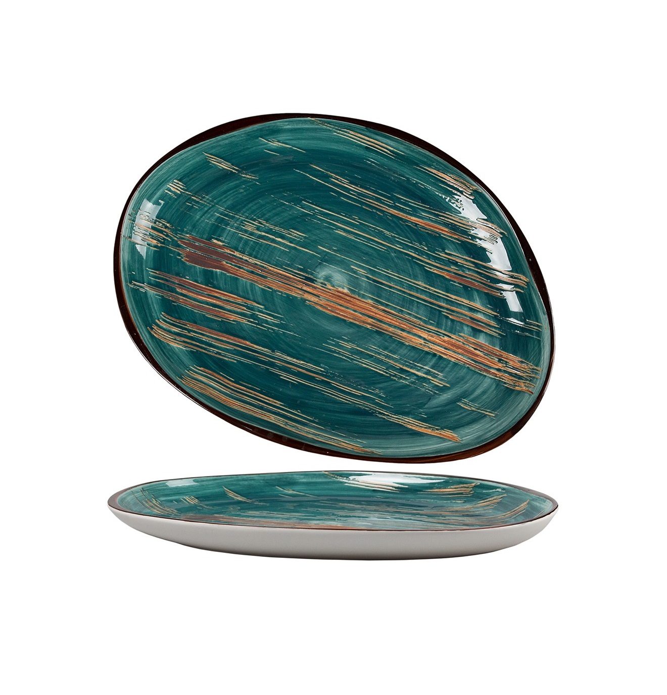 Тарелка 330х250мм h27мм фарфор Dark Green Lines Texture