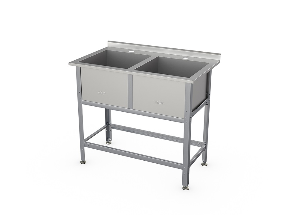 Ванна моечная 2-секционная 1350х750х870мм с бортом