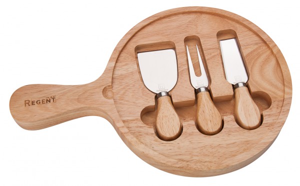 Набор ножей для сыра, 5 предм. с крышкой-блюдом из стекла для подачии  93-FG-S-08