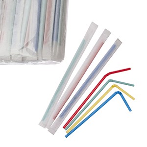 Трубочки со сгибом L210мм d5мм разноцветные пластик в индивидуальной упаковке (упаковка 250шт.)