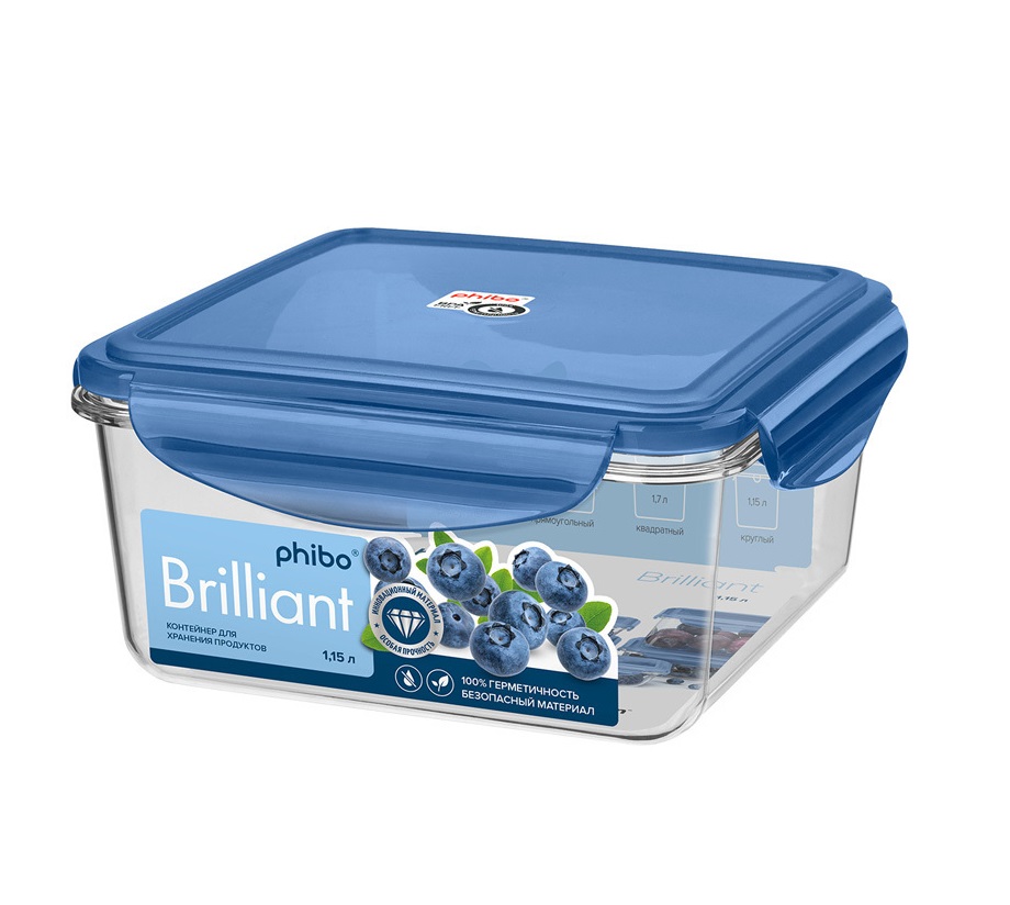 Контейнер для продуктов 1,15л квадратный синий