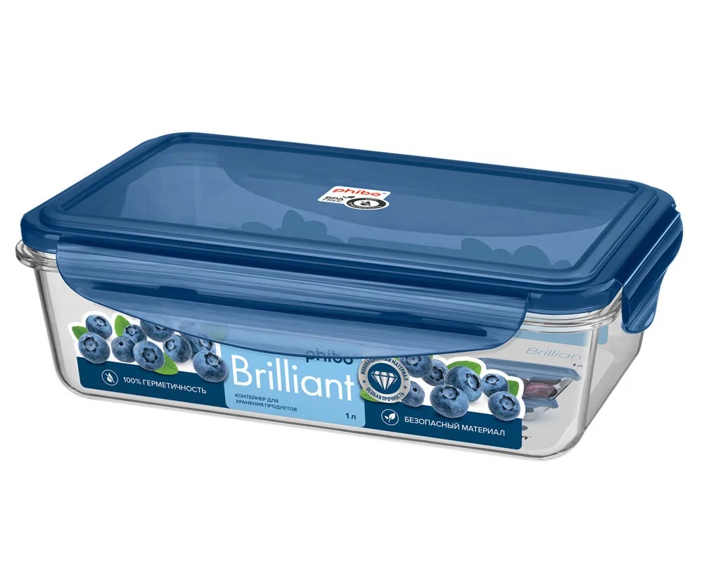 Контейнер для продуктов 1л прямоугольный синий