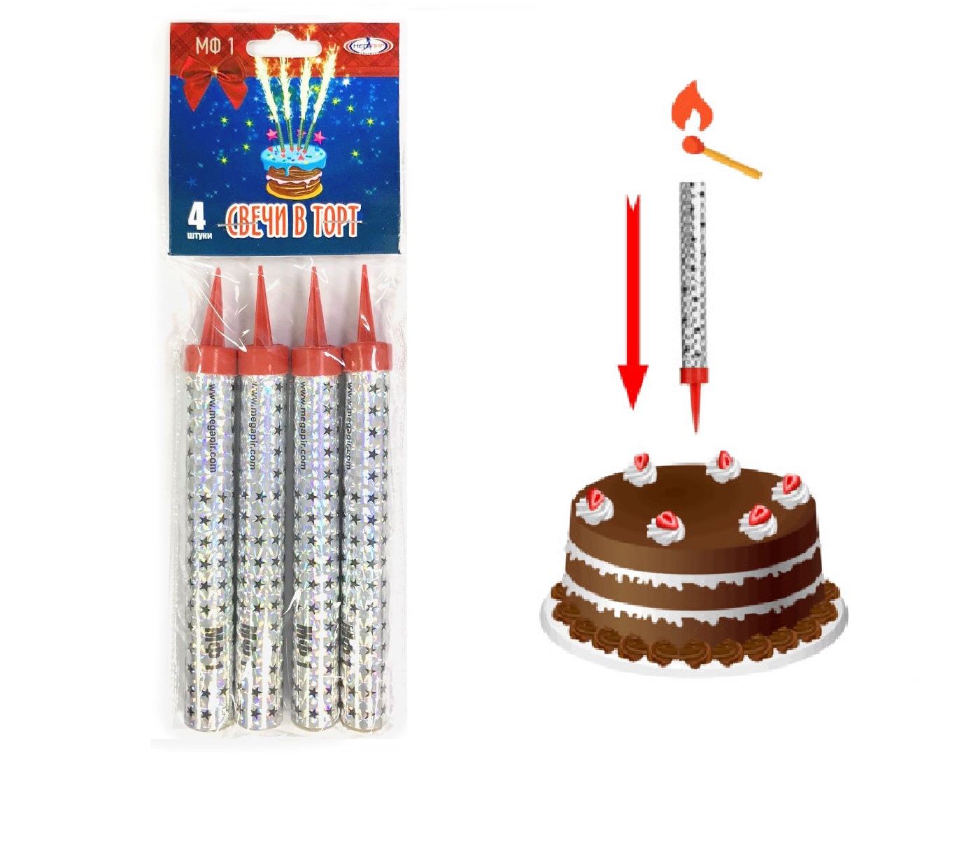 Свечи Фонтан для торта золото  (4шт/уп)