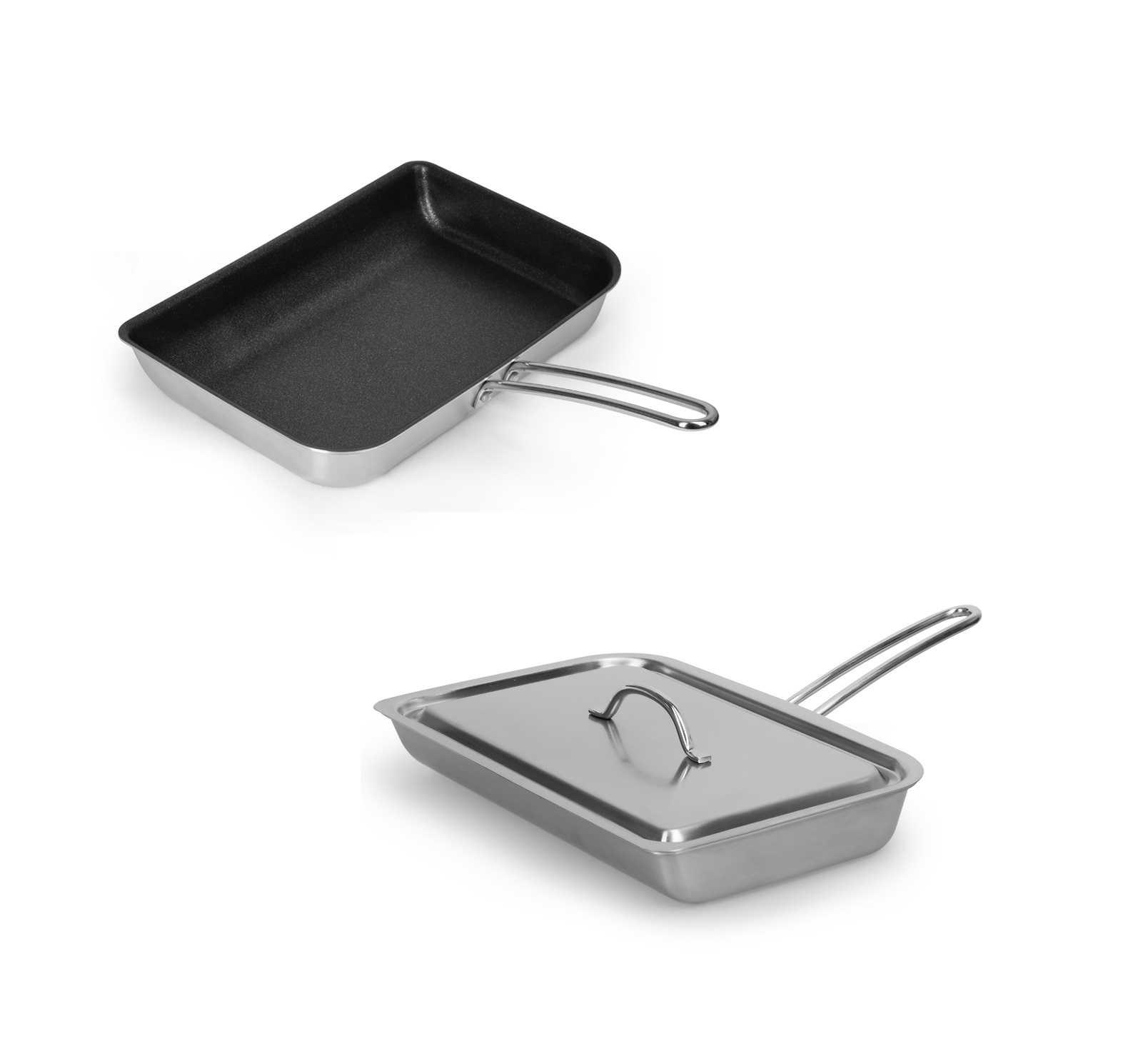 Сковорода прямоуг.280x186х42мм н/ж сталь тефлон  с крышкой, индукция