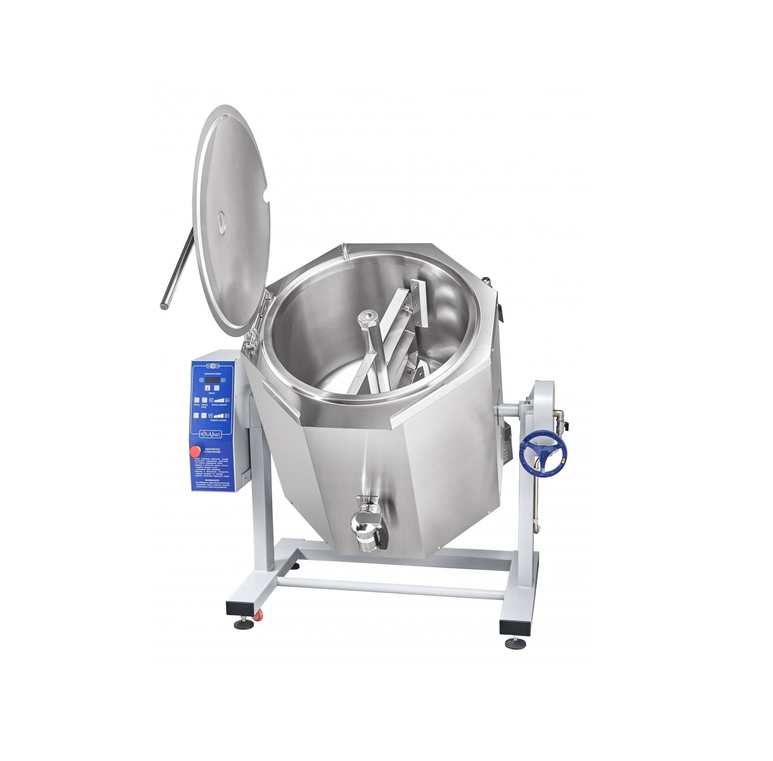Котел пищеварочный с миксером, ручное опрокидывание, сливной кран Abat КПЭМ-160-ОМР-ВК