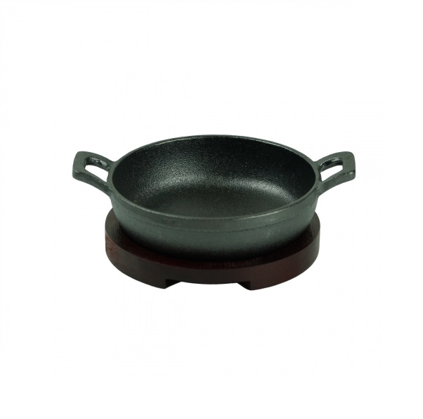 Сковорода чугунная 120мм 300мл на деревянной подставке