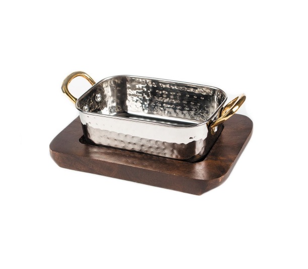 Сковорода 450мл  145х95х45 мм на деревянной подставке