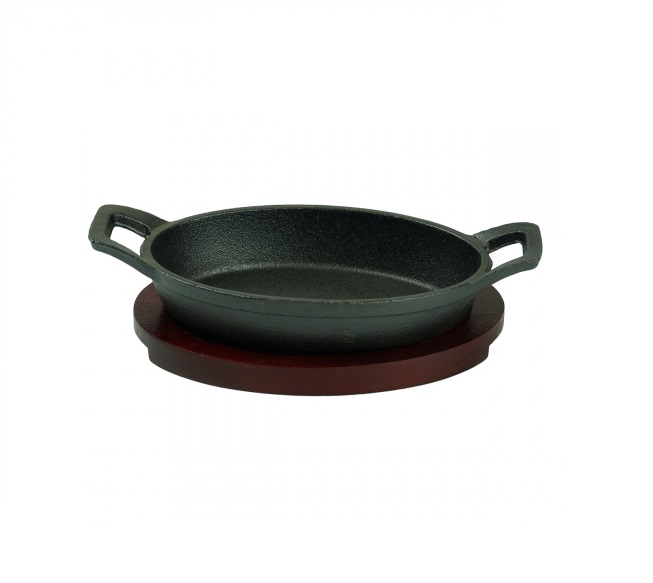 Сковорода чугунная 150х100мм на деревянной подставке