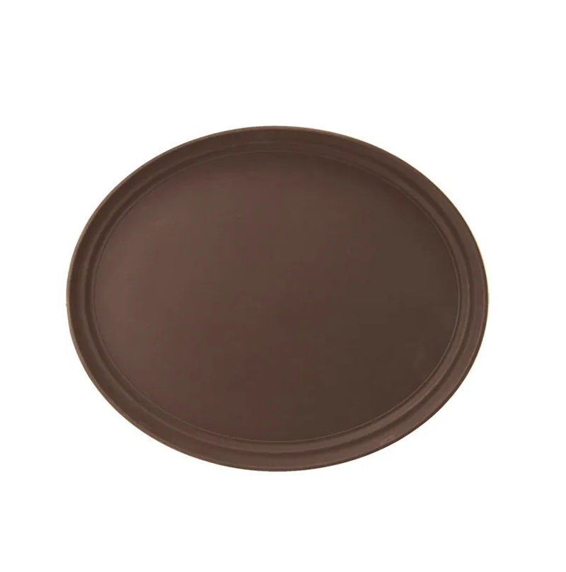 Поднос пластиковый овальный 680х555мм прорезиненный коричневый