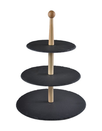 Подставка для кондитерских изделий 2-х ярусная сланец d200/250/300мм черная
