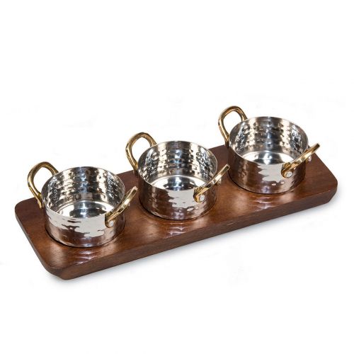 Сет сервировочный 3 кастрюльки по 200 мл на деревянной подставке  P.L.