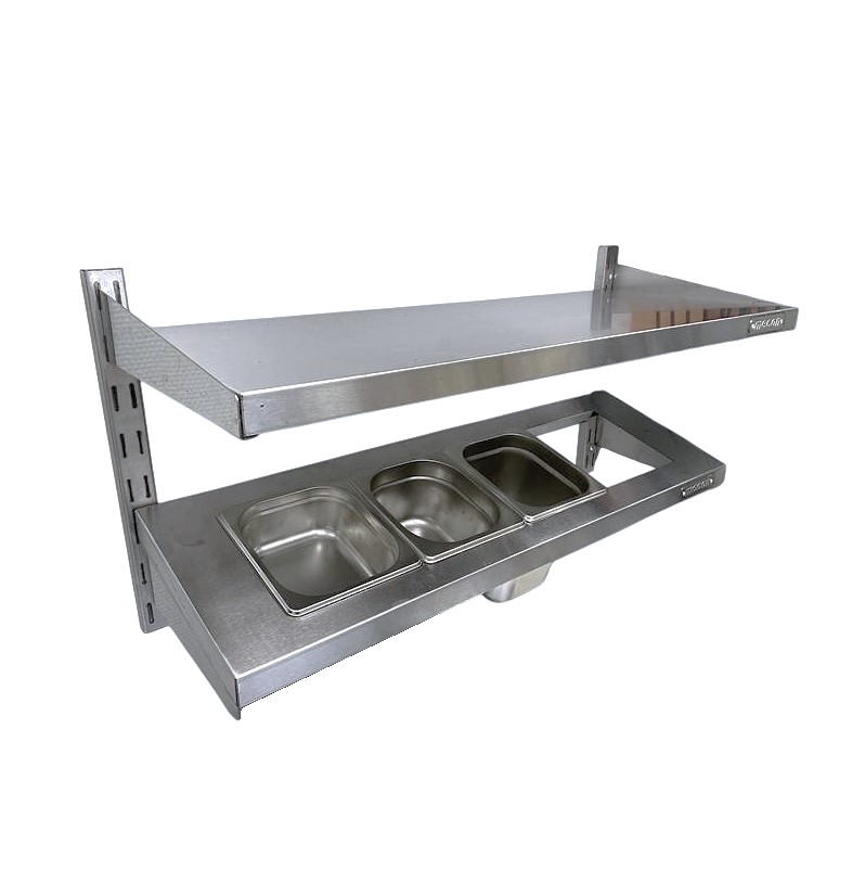 Полка настенная 2 уровня наклонная под гастроемкости 800х240х20 нерж. сталь