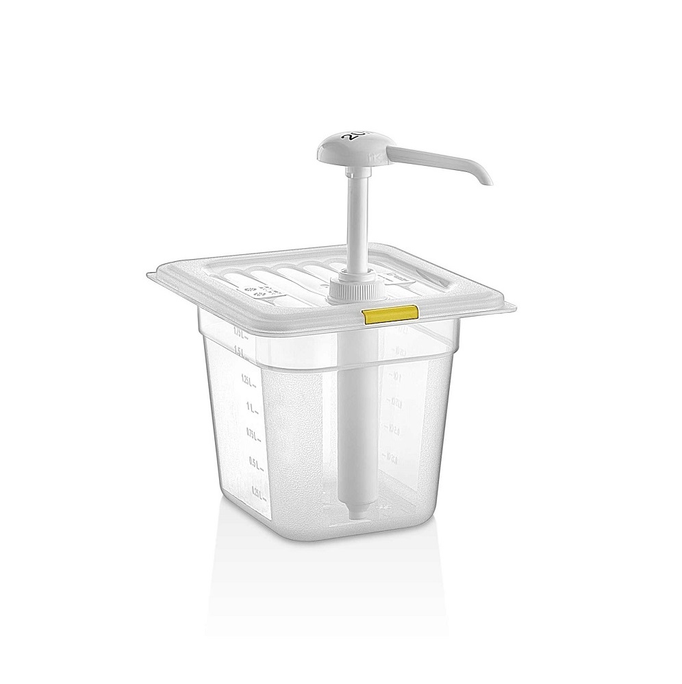 Дозатор для соуса горчица 170х160мм h145мм 2л полипропилен, с желтой клипсой