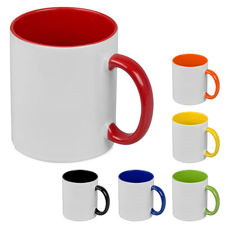 Кружка фарфор 350 мл с цветной  ручкой