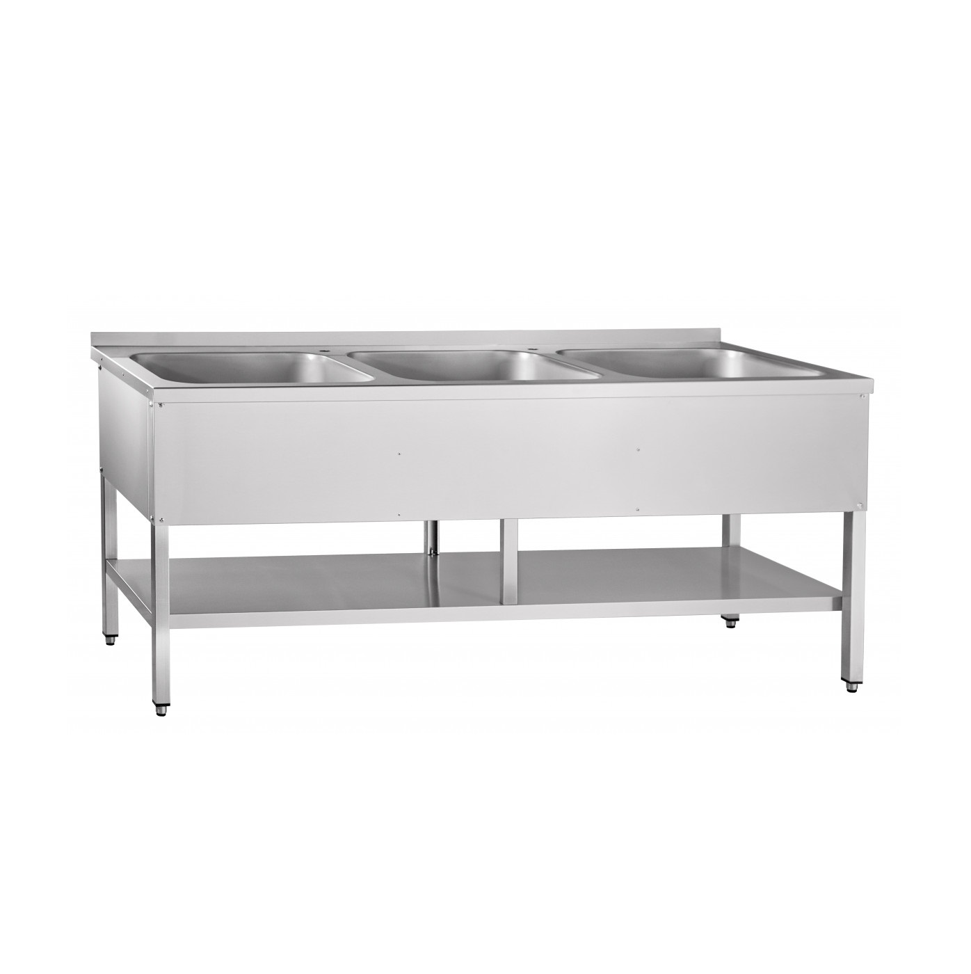 Ванна моечная 3-х секционная 1770х600х860мм с полкой, цельнотянутая