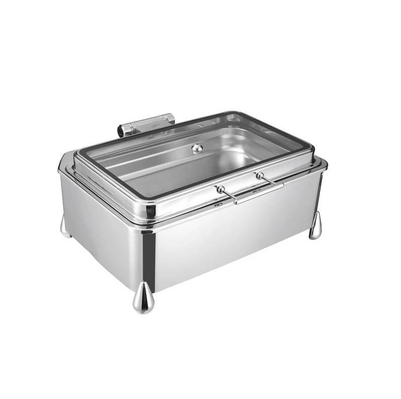 Мармит чафиндиш прямоугольный со стеклянной крышкой 12л нержавеющая сталь