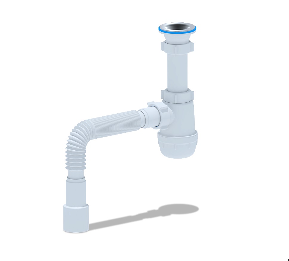 Сифон для мойки 1 1/2  дюйма с гибкой трубой 40х40х50мм