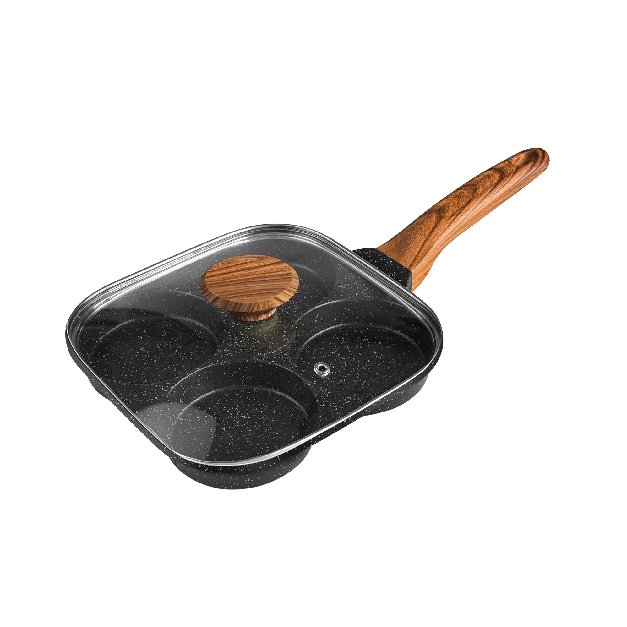 Сковорода для оладий и яиц 185х185мм с крышкой, кованый алюминий, антипригарное покрытие