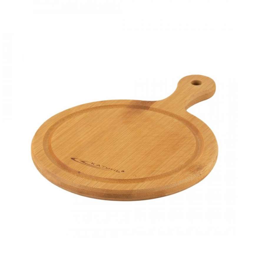 Доска для подачи круглая с ручкой 285х205мм бамбук