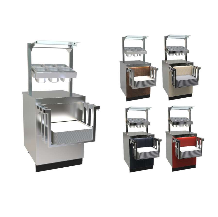 Линия раздачи Сэйла Прилавок для столовых приборов и подносов с хлебницей ПСПХ-70Е нержавеющая сталь