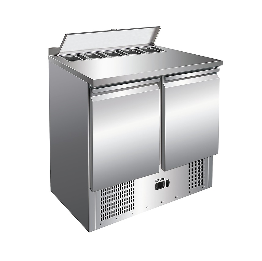 Стол холодильный для салатов н/ж с крышкой, 2 двери, с бортом Cooleq S901-5GN 1/6