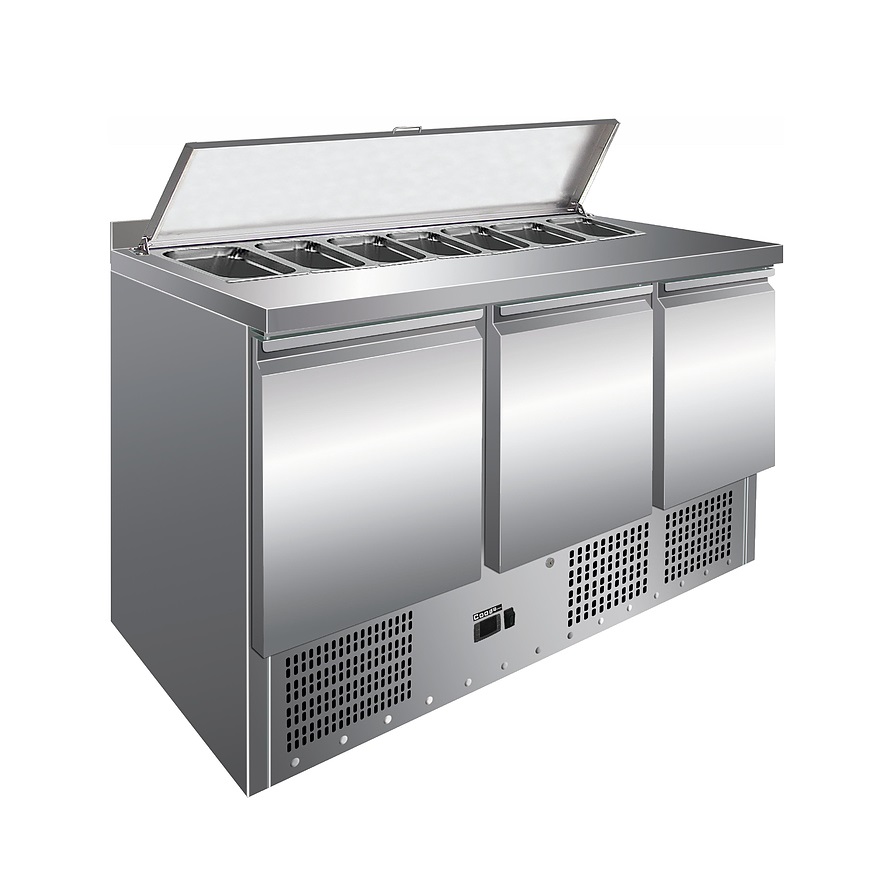 Стол холодильный для салатов н/ж с крышкой, 3 двери, с бортом Cooleq S903-7GN 1/3