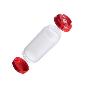 Флакон для соусов 500мл прозрачный  2 красные крышки, силик. носик. широкий